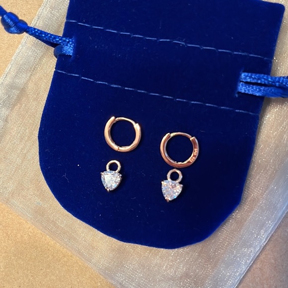 New .925 Sterling Silver Rose Gold CZ Hoop Earrings Interchangeable CZ Charms - Picture 1 of 3
